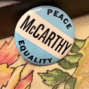 Vintage McCarthy Peace Equality Button - Light Blue and White